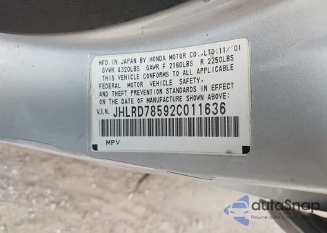 2002 Honda Cr-V Lx from USA, damaged, VIN JHLRD78592C011636